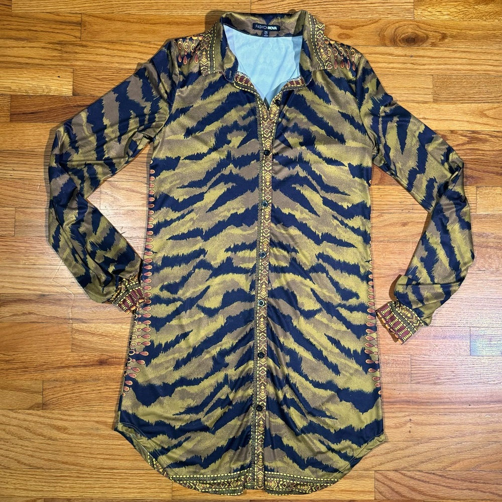 Tiger Print Button Down Dress